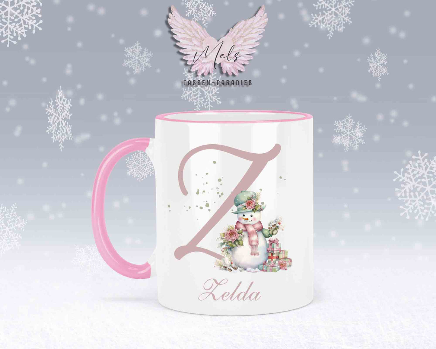 Schneemann Rosa-Alphabet mit Name - Personalisierte Keramik-Tasse Rosa 2