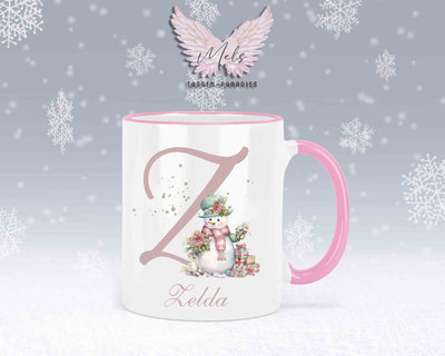 Schneemann Rosa-Alphabet mit Name - Personalisierte Keramik-Tasse Rosa 2
