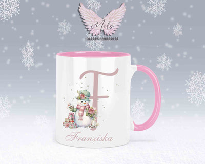 Schneemann Rosa-Alphabet mit Name - Personalisierte Keramik-Tasse Rosa