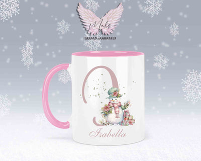 Schneemann Rosa-Alphabet mit Name - Personalisierte Keramik-Tasse Rosa