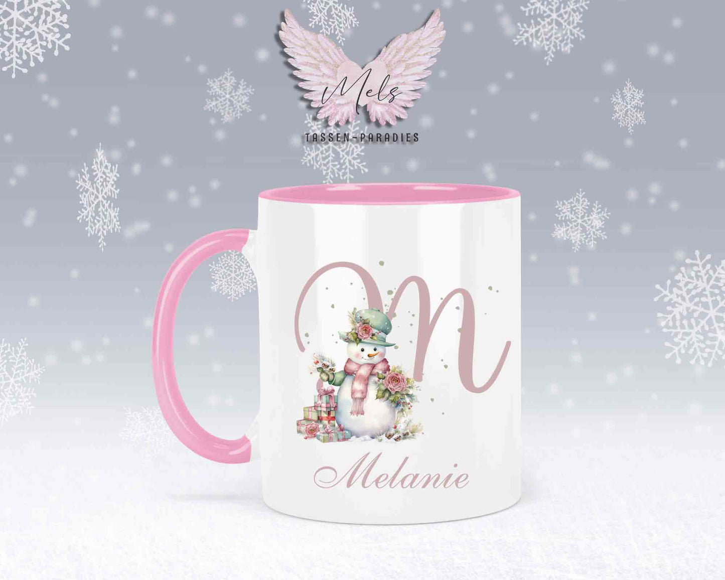 Schneemann Rosa-Alphabet mit Name - Personalisierte Keramik-Tasse Rosa