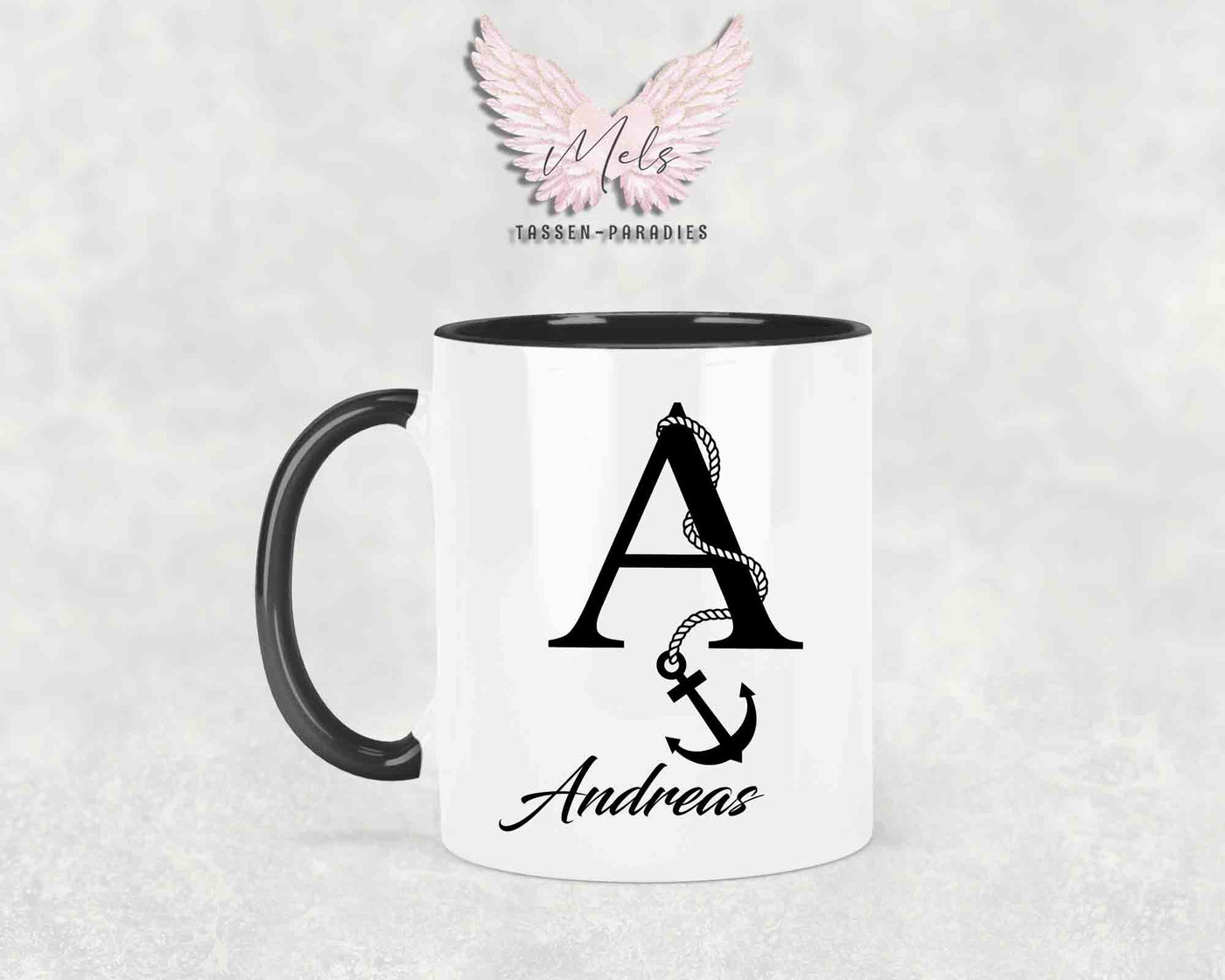 Anker-Alphabet mit Name - Personalisierte Keramik-Tasse Schwarz