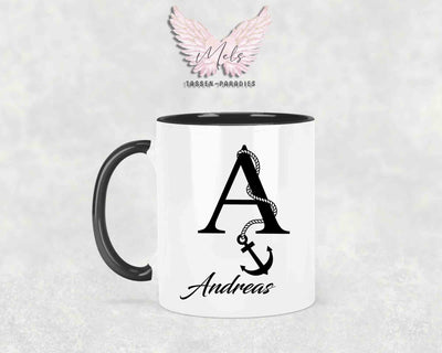 Anker-Alphabet mit Name - Personalisierte Keramik-Tasse Schwarz