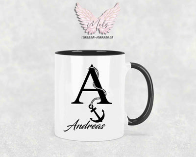 Anker-Alphabet mit Name - Personalisierte Keramik-Tasse Schwarz