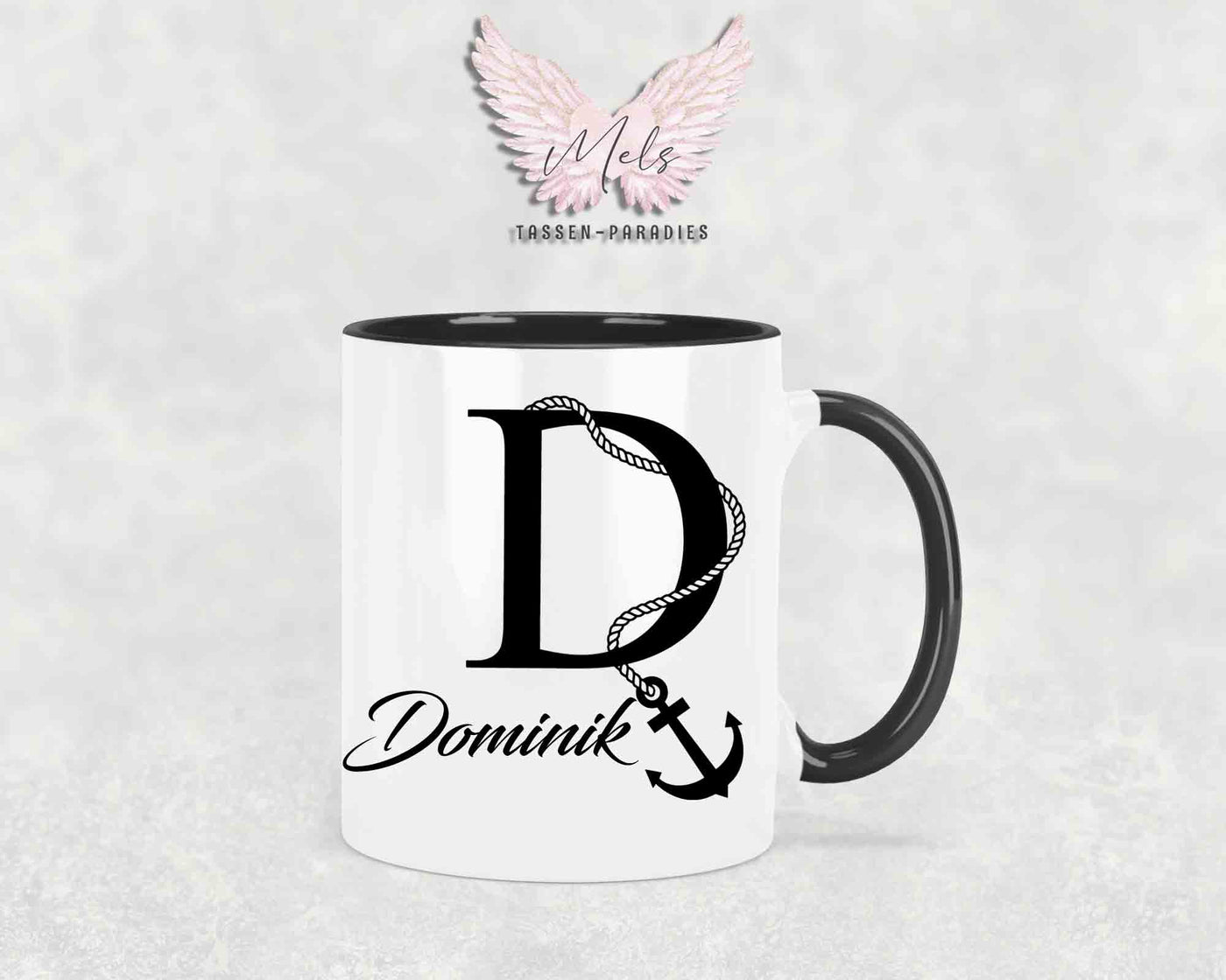 Anker-Alphabet mit Name - Personalisierte Keramik-Tasse Schwarz