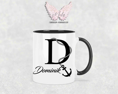 Anker-Alphabet mit Name - Personalisierte Keramik-Tasse Schwarz
