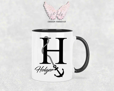 Anker-Alphabet mit Name - Personalisierte Keramik-Tasse Schwarz