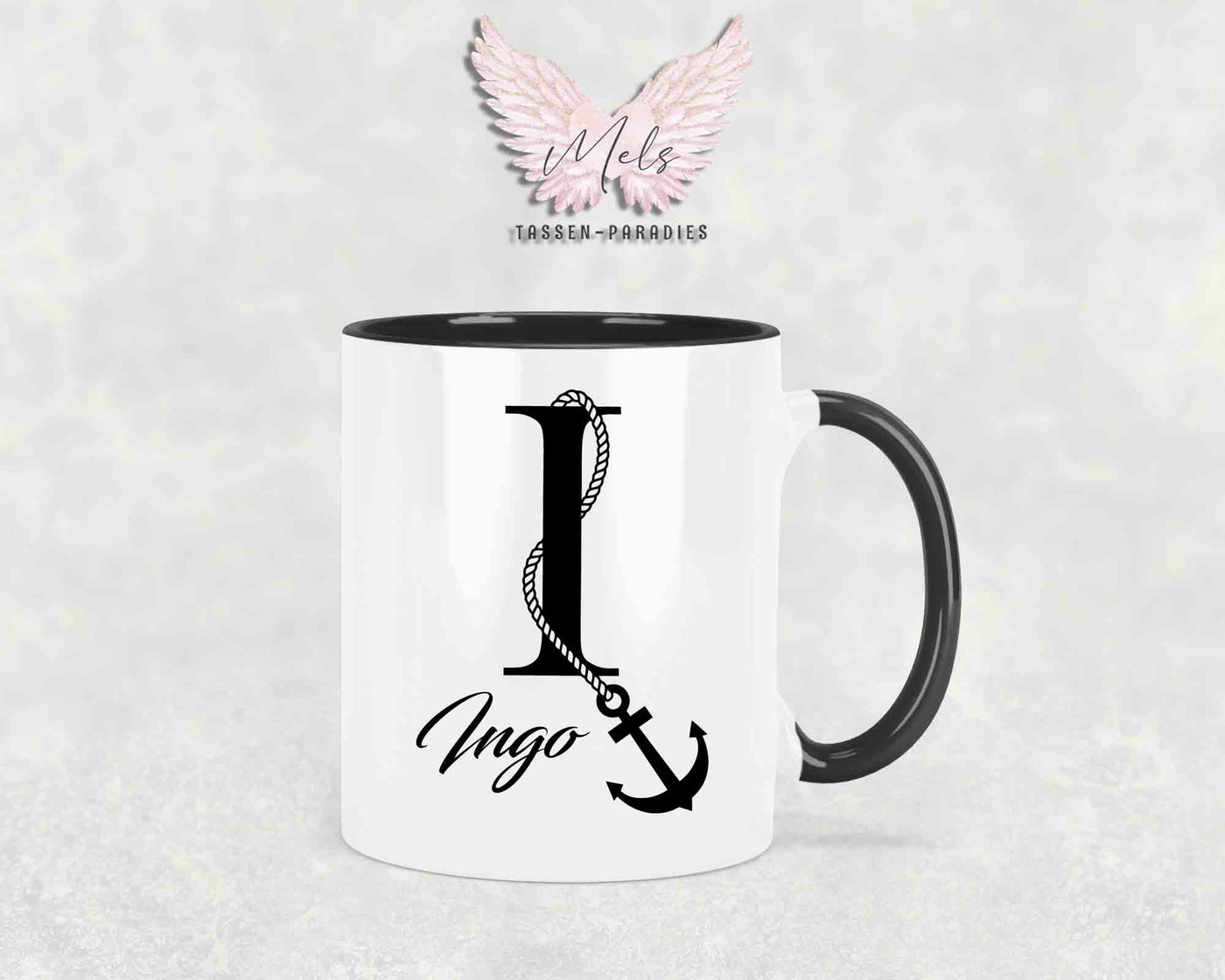 Anker-Alphabet mit Name - Personalisierte Keramik-Tasse Schwarz