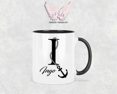 Anker-Alphabet mit Name - Personalisierte Keramik-Tasse Schwarz