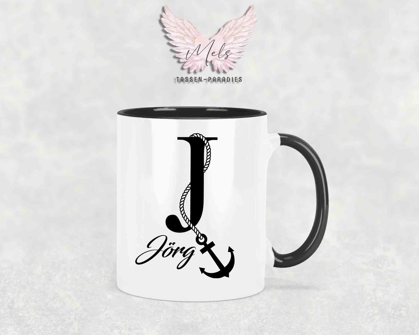 Anker-Alphabet mit Name - Personalisierte Keramik-Tasse Schwarz