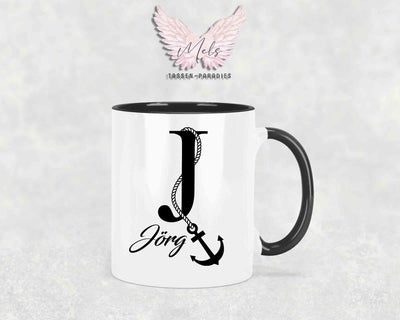 Anker-Alphabet mit Name - Personalisierte Keramik-Tasse Schwarz