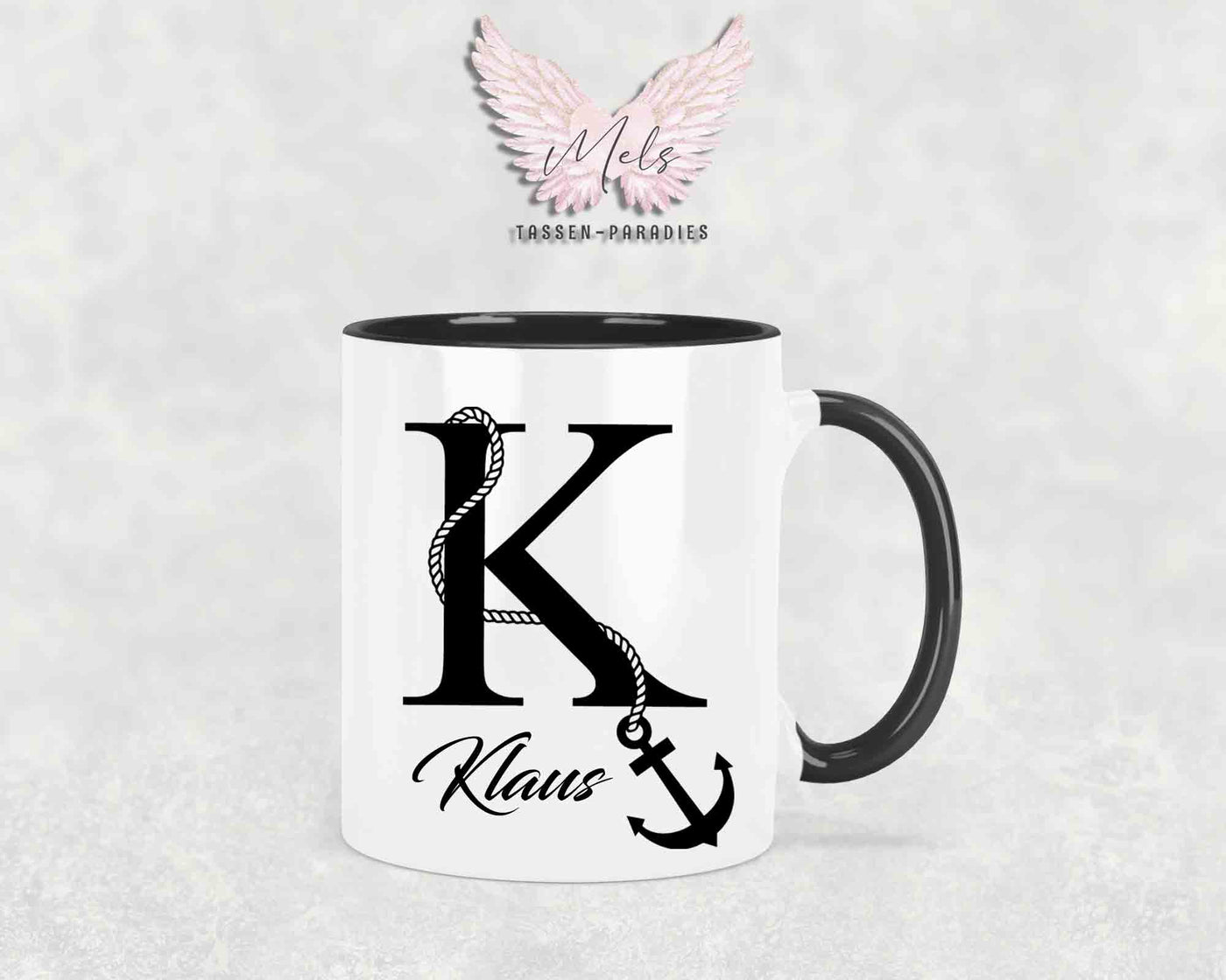 Anker-Alphabet mit Name - Personalisierte Keramik-Tasse Schwarz