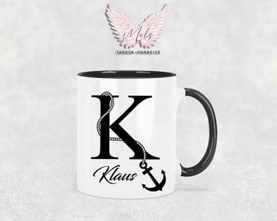 Anker-Alphabet mit Name - Personalisierte Keramik-Tasse Schwarz