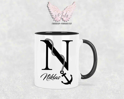 Anker-Alphabet mit Name - Personalisierte Keramik-Tasse Schwarz