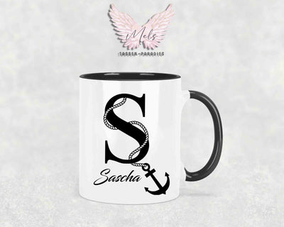 Anker-Alphabet mit Name - Personalisierte Keramik-Tasse Schwarz