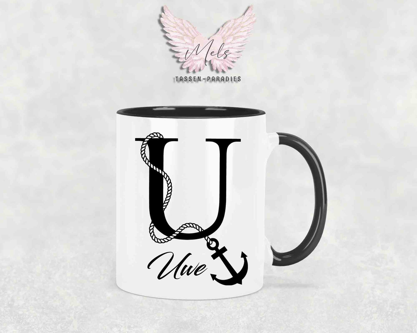 Anker-Alphabet mit Name - Personalisierte Keramik-Tasse Schwarz