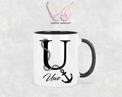 Anker-Alphabet mit Name - Personalisierte Keramik-Tasse Schwarz