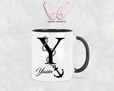 Anker-Alphabet mit Name - Personalisierte Keramik-Tasse Schwarz