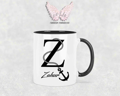 Anker-Alphabet mit Name - Personalisierte Keramik-Tasse Schwarz