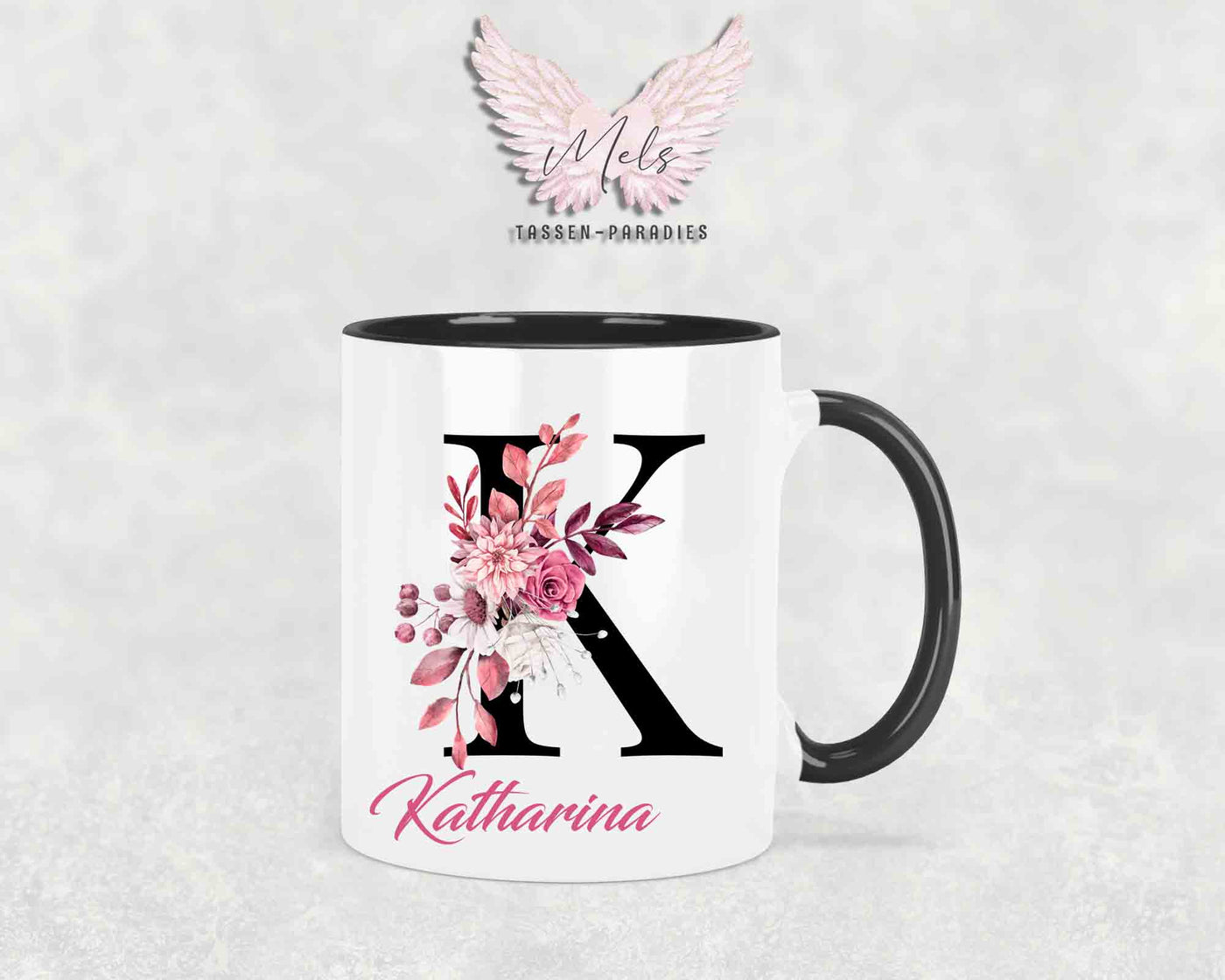 Alphabet mit Name - Personalisierte Keramik-Tasse Schwarz