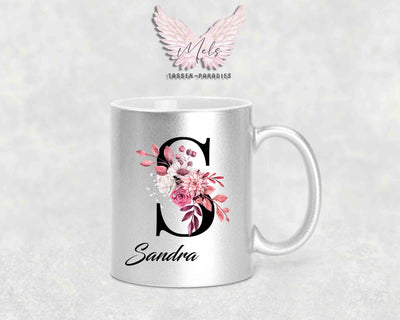 Alphabet mit Name - Personalisierte Keramik-Tasse Silber Met.
