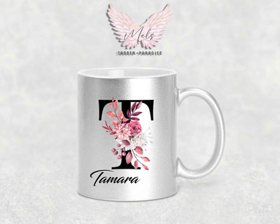 Alphabet mit Name - Personalisierte Keramik-Tasse Silber Met.