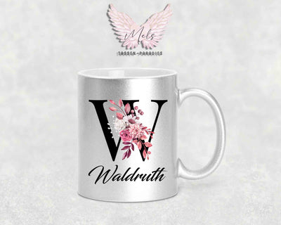 Alphabet mit Name - Personalisierte Keramik-Tasse Silber Met.