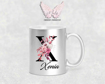Alphabet mit Name - Personalisierte Keramik-Tasse Silber Met.