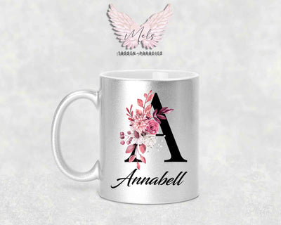 Alphabet mit Name - Personalisierte Keramik-Tasse Silber Met.