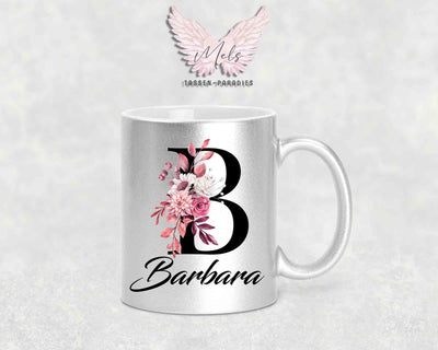 Alphabet mit Name - Personalisierte Keramik-Tasse Silber Met.