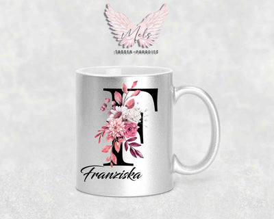 Alphabet mit Name - Personalisierte Keramik-Tasse Silber Met.