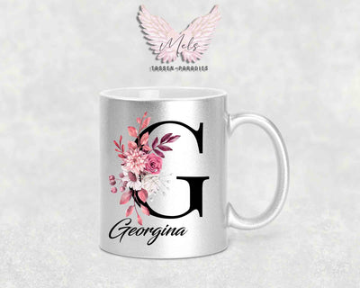 Alphabet mit Name - Personalisierte Keramik-Tasse Silber Met.