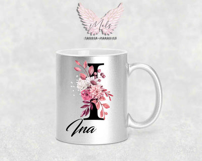 Alphabet mit Name - Personalisierte Keramik-Tasse Silber Met.