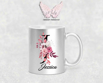 Alphabet mit Name - Personalisierte Keramik-Tasse Silber Met.