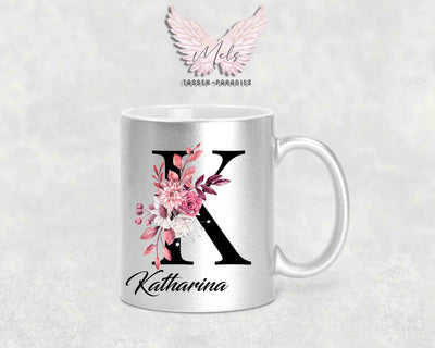 Alphabet mit Name - Personalisierte Keramik-Tasse Silber Met.