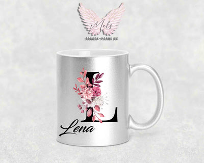 Alphabet mit Name - Personalisierte Keramik-Tasse Silber Met.
