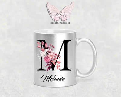 Alphabet mit Name - Personalisierte Keramik-Tasse Silber Met.