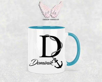 Anker-Alphabet mit Name - Personalisierte Keramik-Tasse Türkis