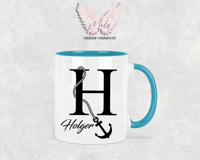 Anker-Alphabet mit Name - Personalisierte Keramik-Tasse Türkis