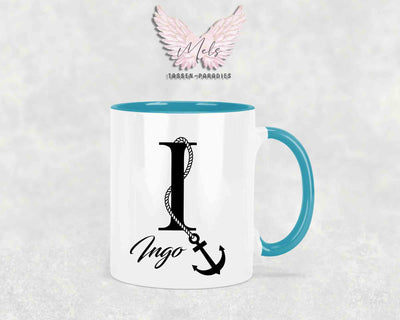 Anker-Alphabet mit Name - Personalisierte Keramik-Tasse Türkis