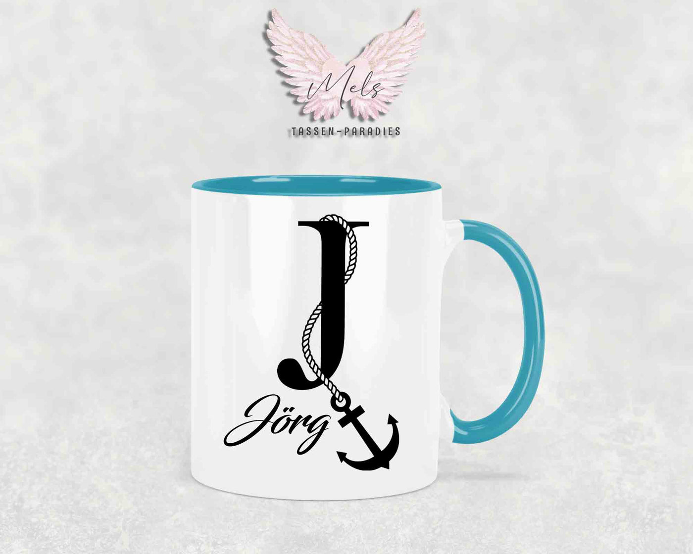 Anker-Alphabet mit Name - Personalisierte Keramik-Tasse Türkis