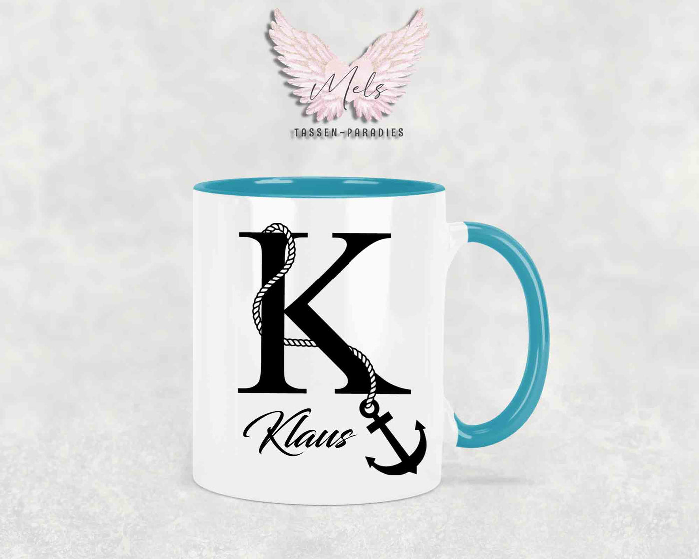 Anker-Alphabet mit Name - Personalisierte Keramik-Tasse Türkis