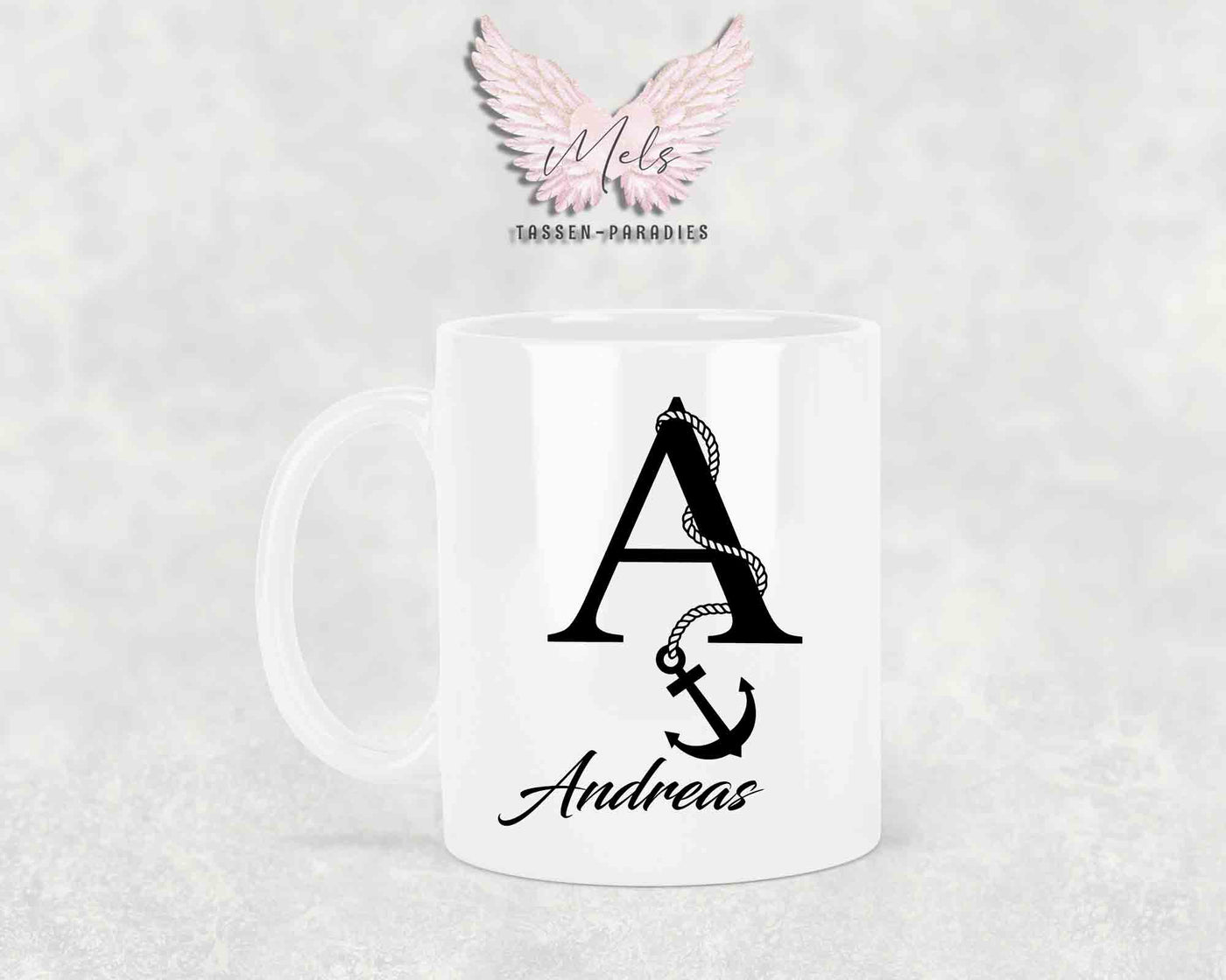 Anker-Alphabet mit Name - Personalisierte Keramik-Tasse Weiß