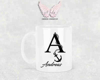 Anker-Alphabet mit Name - Personalisierte Keramik-Tasse Weiß