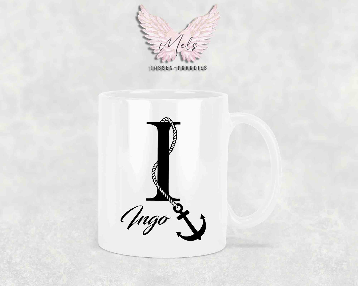 Anker-Alphabet mit Name - Personalisierte Keramik-Tasse Weiß