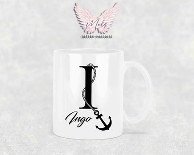 Anker-Alphabet mit Name - Personalisierte Keramik-Tasse Weiß