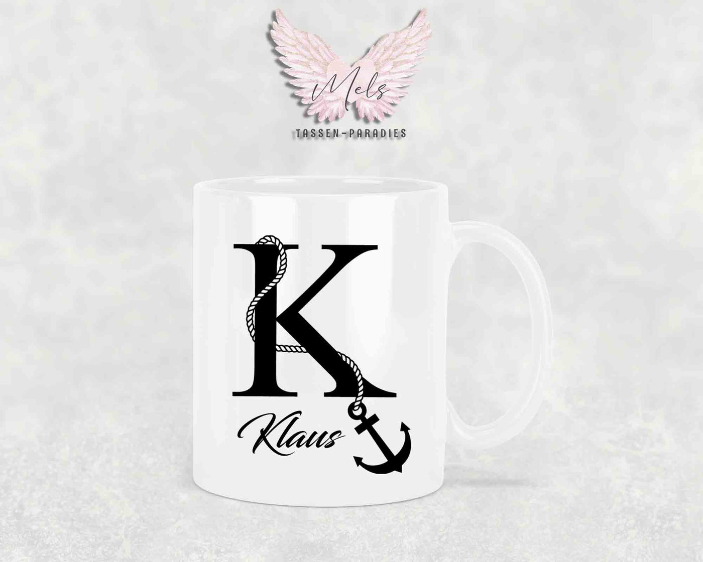 Anker-Alphabet mit Name - Personalisierte Keramik-Tasse Weiß