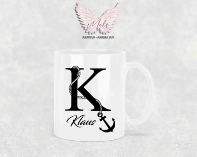 Anker-Alphabet mit Name - Personalisierte Keramik-Tasse Weiß