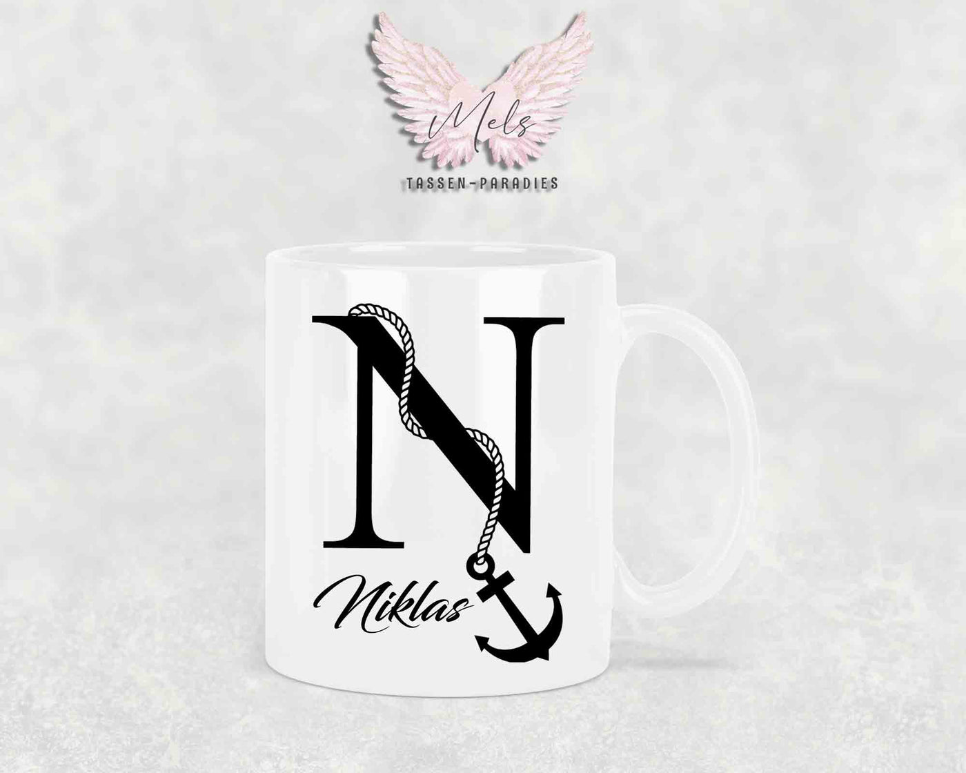 Anker-Alphabet mit Name - Personalisierte Keramik-Tasse Weiß