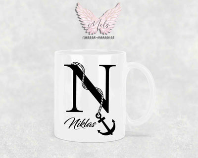 Anker-Alphabet mit Name - Personalisierte Keramik-Tasse Weiß